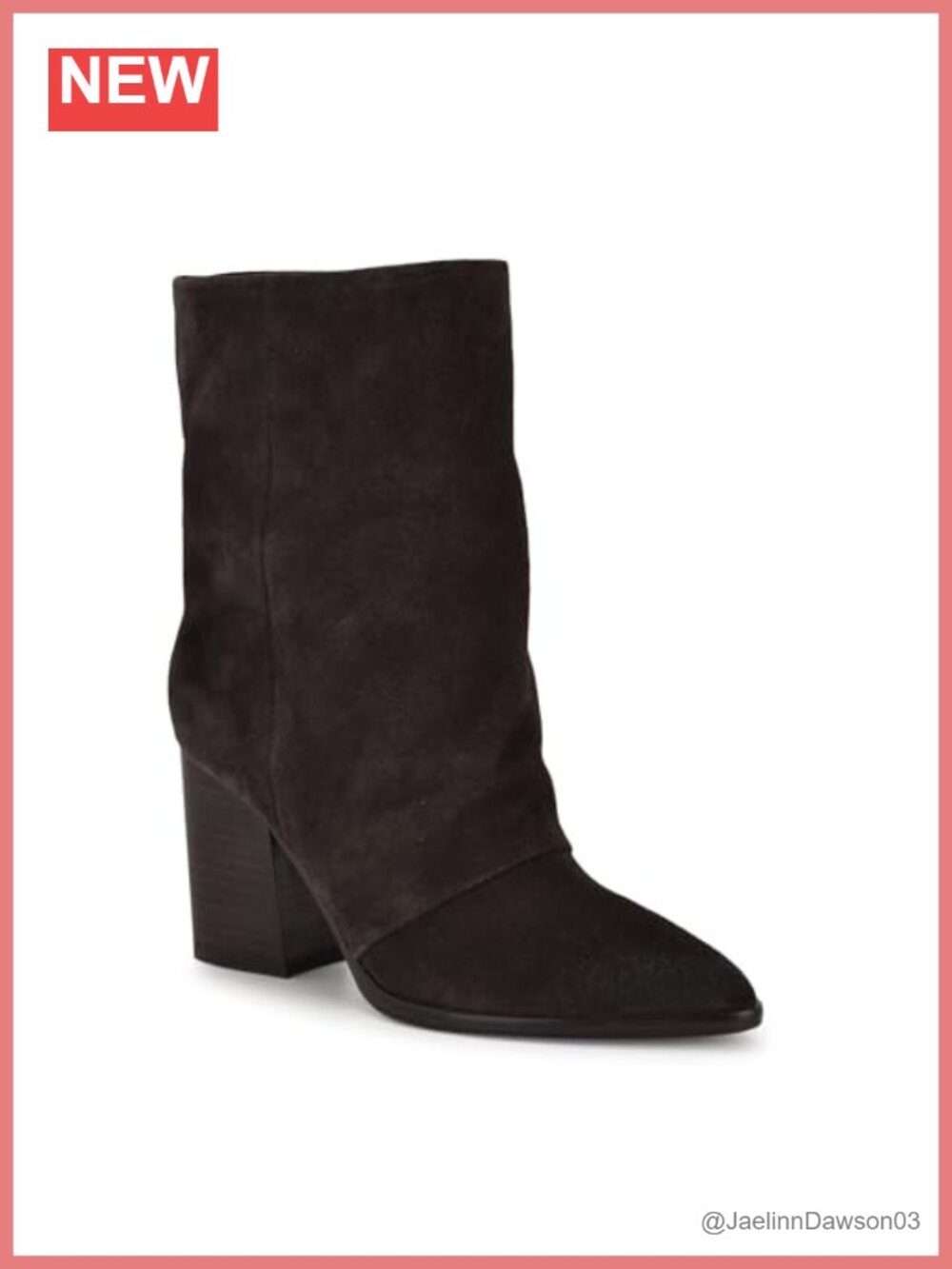 Suede Block Heel Pointed Toe Slouchy Booties Calf High Pull On